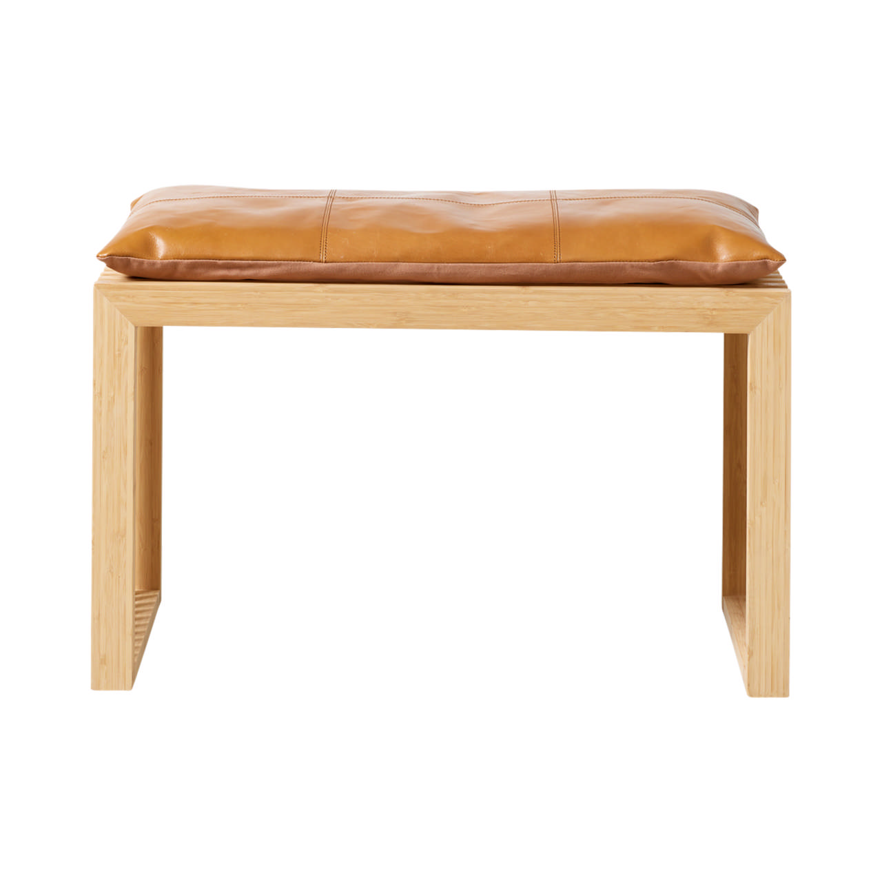 Rib kort bænk - bambus med brun hynde