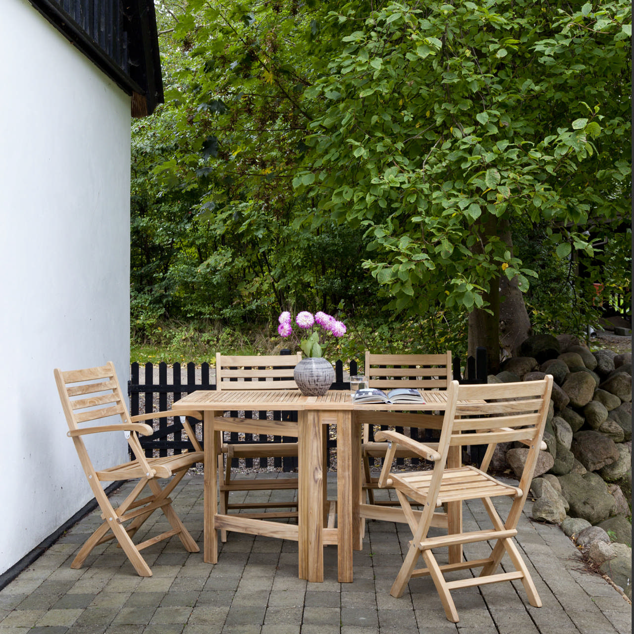 Butterfly sæt,1 bord + 4 York stole m/armlæn, teak